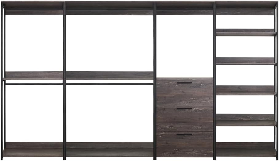 Maximize Space with Freestanding 4 Tower Wood Closet System, 8 Shelves for Organized Storage, Contemporary Style, Brown