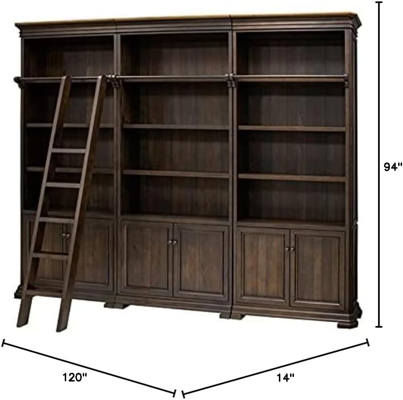Martin Furniture Bookcase Wall with Wood Ladder, Brown, IMSA4094-KIT