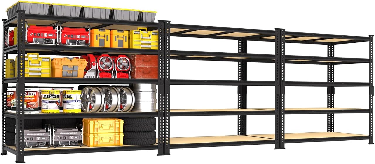 PrimeZone Heavy Duty Garage Storage Shelves - 48" W X 24" D X 72" H Adjustable Metal Shelving Unit, 5 Tier Industrial Shelves for Storage Standing Utility Rack for Warehouse, Basement, Black, 10 Pack