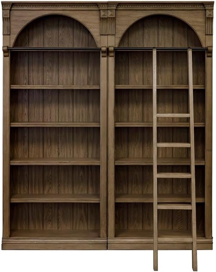 Martin Furniture Traditional 8' Tall Bookcase Wall with Ladder, Storage Organizer, Display Shelf Unit for Office, Living Room, Brown