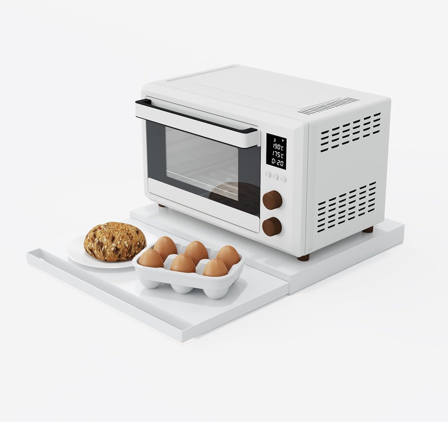 Steel Microwave Stand with Pull-Out Drawers & Shelves | Countertop Organizer for Compact Microwaves, Coffee Station & Kitchen Appliance Storage (White+Drawer+Shelf)