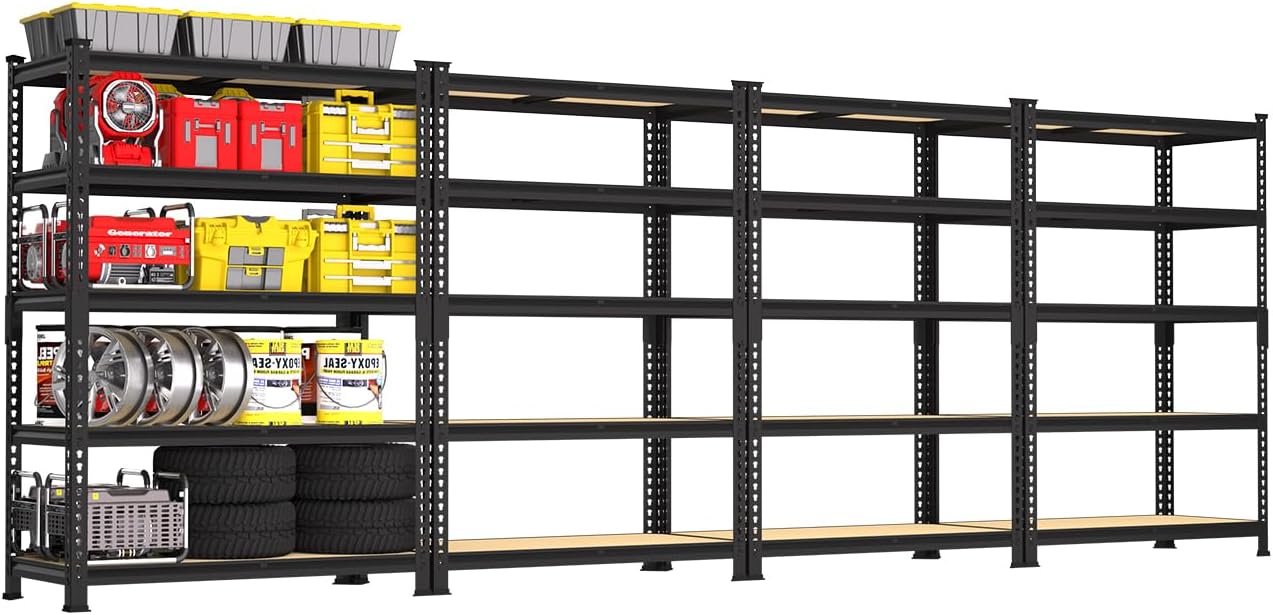 PrimeZone 48" x 24" x 72" Heavy Duty Storage Shelves, 5 Tier Adjustable Garage Storage Shelving, Metal Storage Utility Rack Shelf Unit for Warehouse Pantry Closet Kitchen, Black, 10 Pack