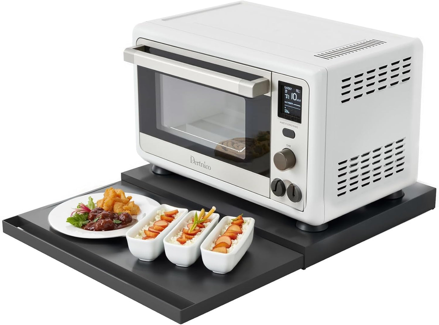 Steel Microwave Stand with Pull-Out Drawers & Shelves | Countertop Organizer for Compact Microwaves, Coffee Station & Kitchen Appliance Storage (White+Drawer+Shelf)