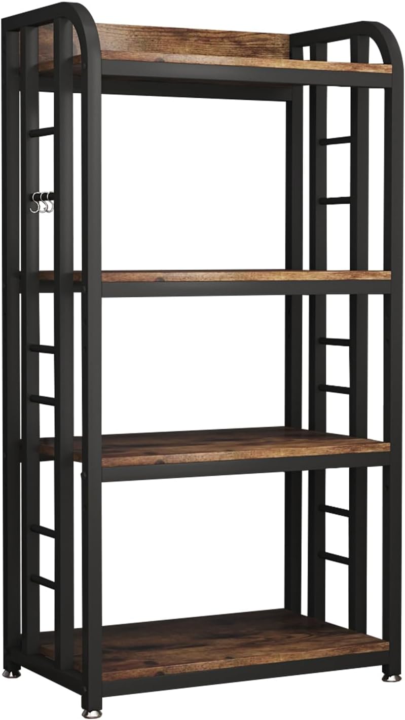 Microwave Oven Stand with Storage 4 Tiers, Free Standing Microwave Oven Stand Coffee Bar Adjustable Kitchen Shelves Kitchen Storage Shelf Rack for Spices, Pots(Brown)