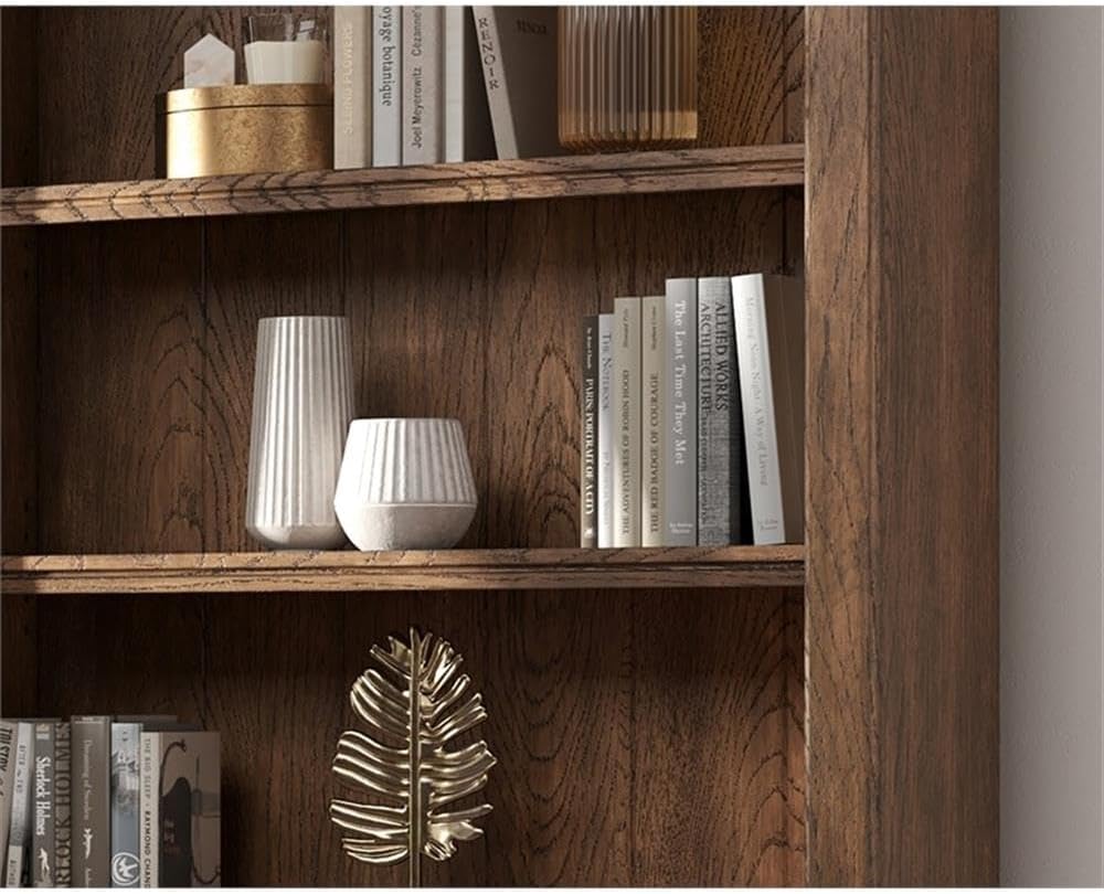 Martin Furniture Traditional 8' Tall Bookcase Wall with Ladder, Storage Organizer, Display Shelf Unit for Office, Living Room, Brown