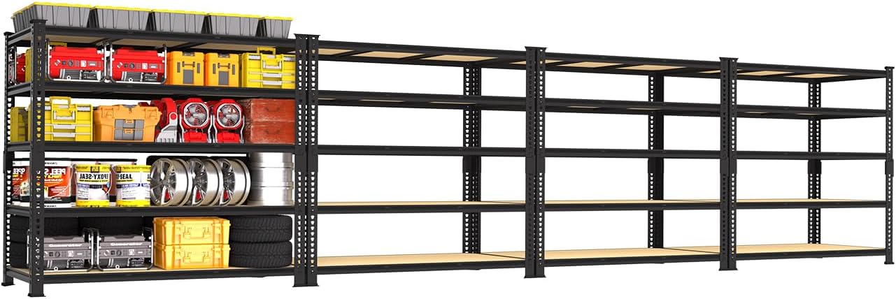 PrimeZone Heavy Duty Garage Storage Shelves - 48" W X 24" D X 72" H Adjustable Metal Shelving Unit, 5 Tier Industrial Shelves for Storage Standing Utility Rack for Warehouse, Basement, Black, 10 Pack
