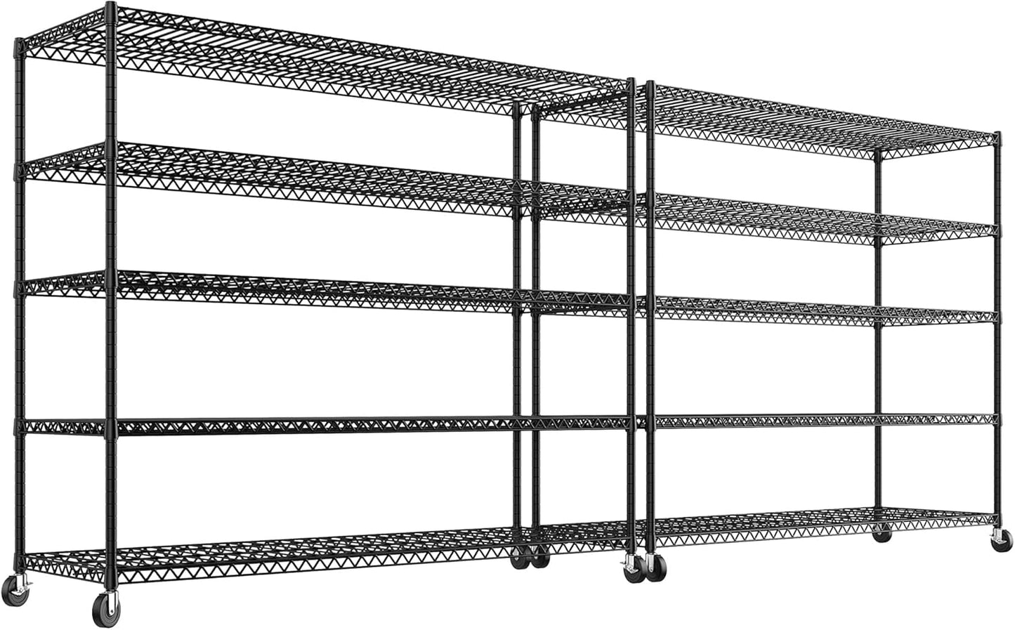 REIBII 60" W Storage Shelves 2878LBS Wire Shelving Unit with Wheels Heavy Duty Metal Shelving Adjustable Metal Shelves for Pantry,Kitchen,Garage,Basement,Business,Warehouse,60”W ×24”D×65.3”H