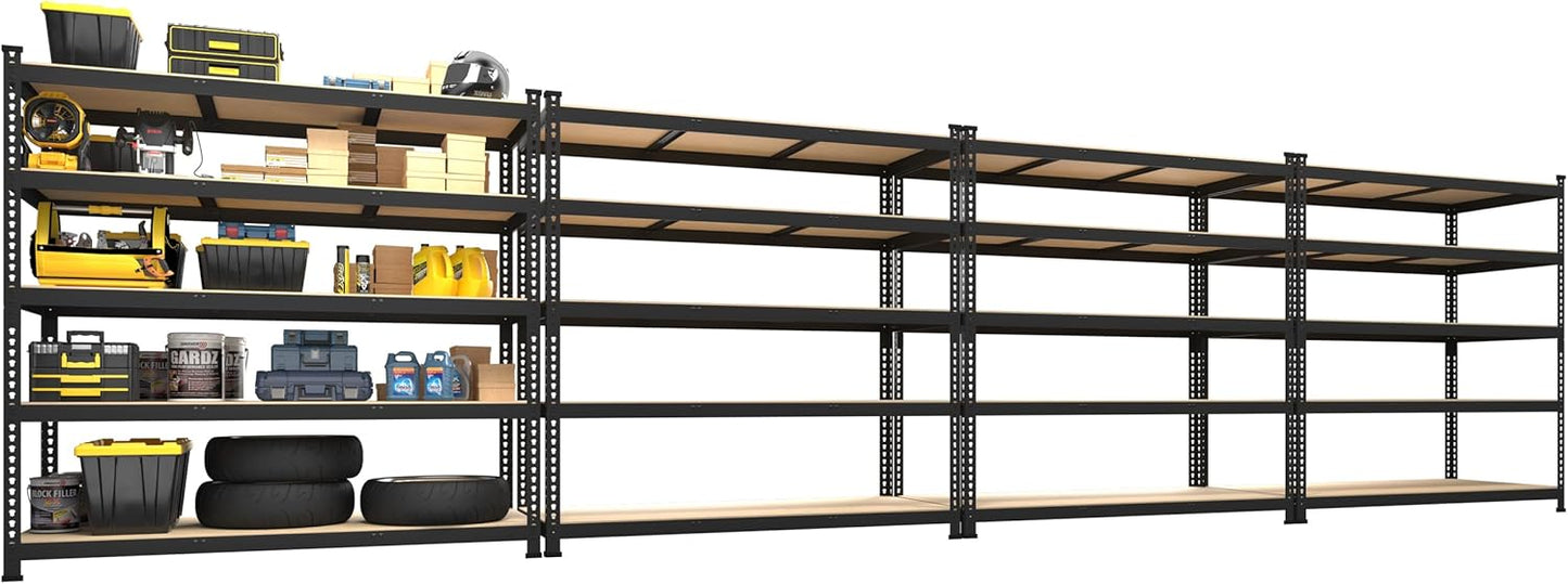PrimeZone 48" x 24" x 72" Heavy Duty Storage Shelves, 5 Tier Adjustable Garage Storage Shelving, Metal Storage Utility Rack Shelf Unit for Warehouse Pantry Closet Kitchen, Black, 10 Pack