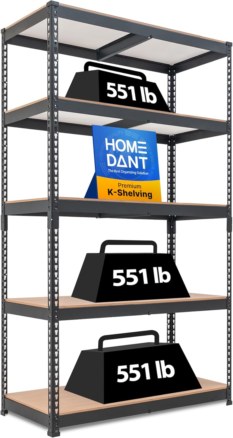 HOMEDANT 5 Tier Laminated Boltless Heavy Duty Garage Storage Adjustable Wide Size Metal Shelving Unit Utility Rack Shelves Organization Shelf Shed Warehouse 47.7" W x 24.1" D x 71.3" H 10Pack