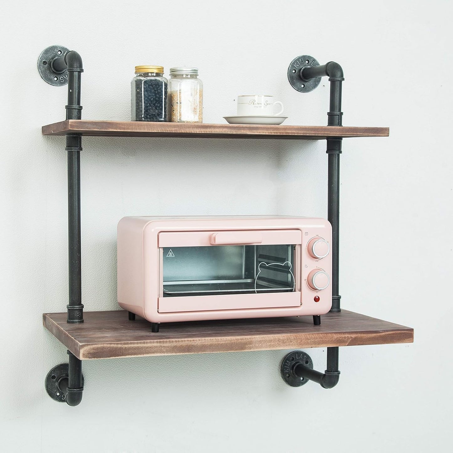Black,Industrial Retro Wall Mount Iron Pipe Shelves,Microwave Oven Rack- Wall Mounted Microwave Oven Shelf Stand,Storage Organizer for Kitchen,Oven,Toaster,Utensils,Spice
