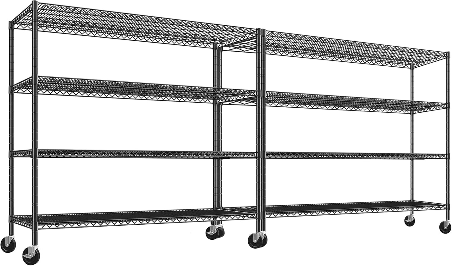 REIBII 60" W Storage Shelves 2878LBS Wire Shelving Unit with Wheels Heavy Duty Metal Shelving Adjustable Metal Shelves for Pantry,Kitchen,Garage,Basement,Business,Warehouse,60”W ×24”D×65.3”H