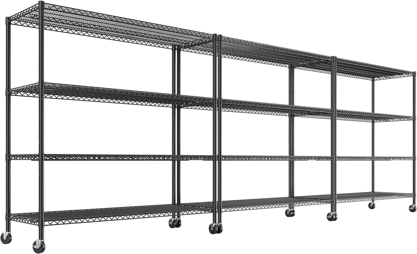 REIBII 75.6" H Storage Shelves Wire Shelving Unit with Wheels 2500LBS Garage Shelving Heavy Duty Metal Shelves for Storage Rack Adjustable Pantry Shelf Commercial Shelving, 75.6" H X 55.5''W X 24" D