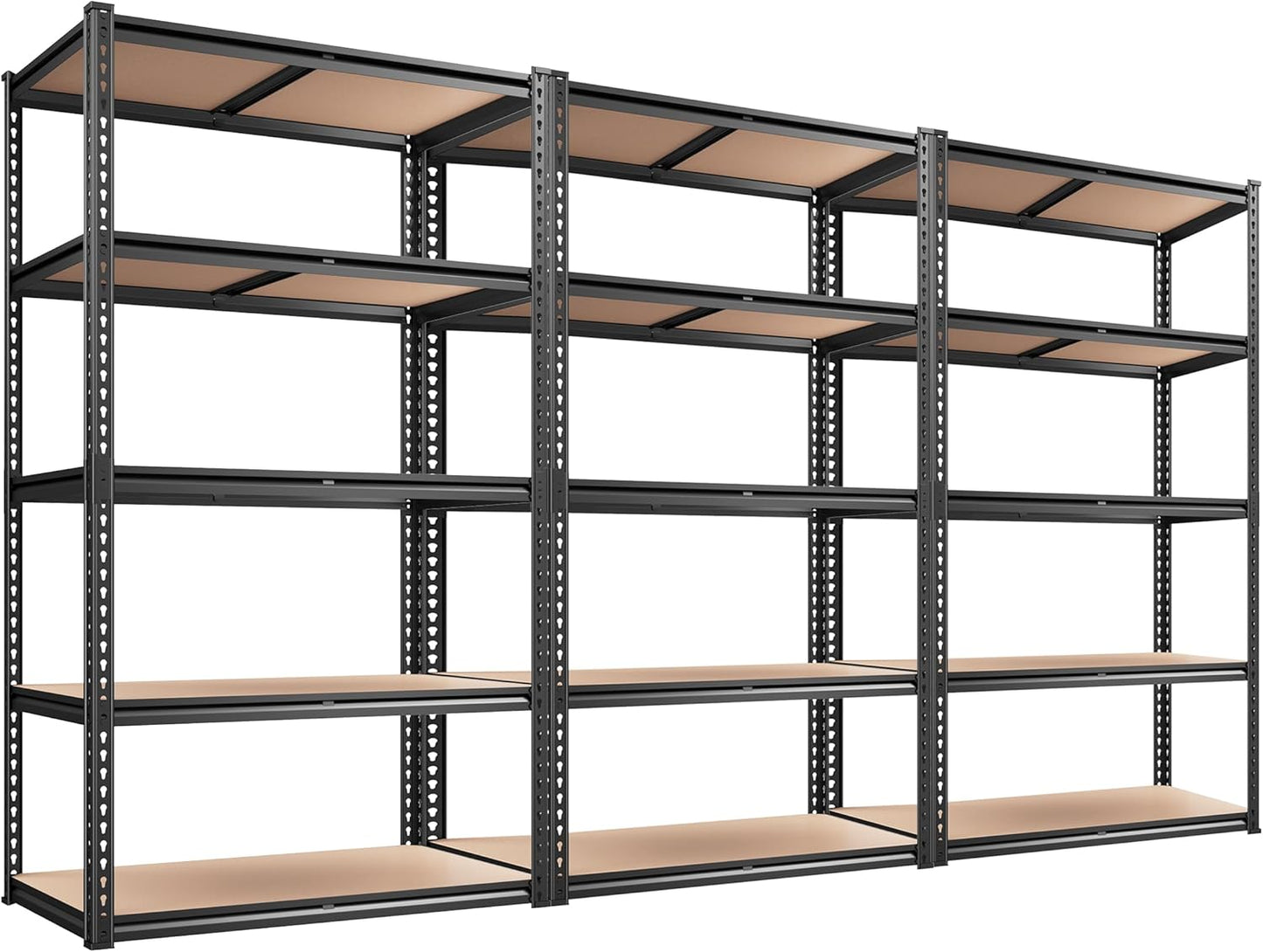 REIBII 2020LBS Storage Shelves 5 Tier Garage Shelving Heavy Duty, Adjustable Metal Shelving Unit, Garage Shelves for Basement, Warehouse, Pantry, 72" H x 35.55" W x 16" D, Black, 4 Pack