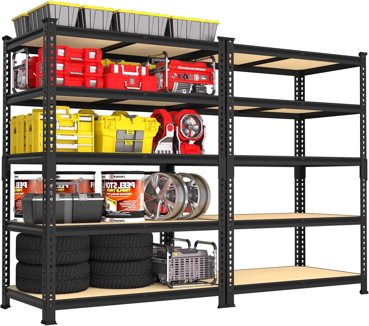 PrimeZone 48" x 24" x 72" Heavy Duty Storage Shelves, 5 Tier Adjustable Garage Storage Shelving, Metal Storage Utility Rack Shelf Unit for Warehouse Pantry Closet Kitchen, Black, 10 Pack
