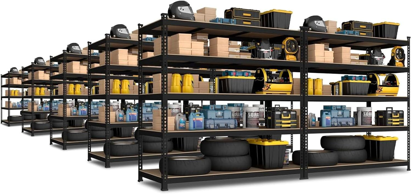PrimeZone 48" x 24" x 72" Heavy Duty Storage Shelves, 5 Tier Adjustable Garage Storage Shelving, Metal Storage Utility Rack Shelf Unit for Warehouse Pantry Closet Kitchen, Black, 10 Pack