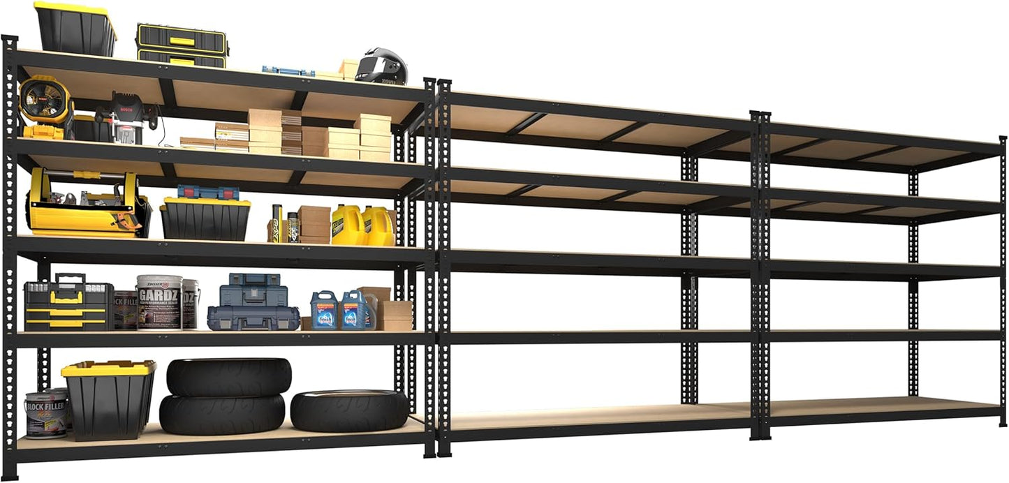 PrimeZone 48" x 24" x 72" Heavy Duty Storage Shelves, 5 Tier Adjustable Garage Storage Shelving, Metal Storage Utility Rack Shelf Unit for Warehouse Pantry Closet Kitchen, Black, 10 Pack