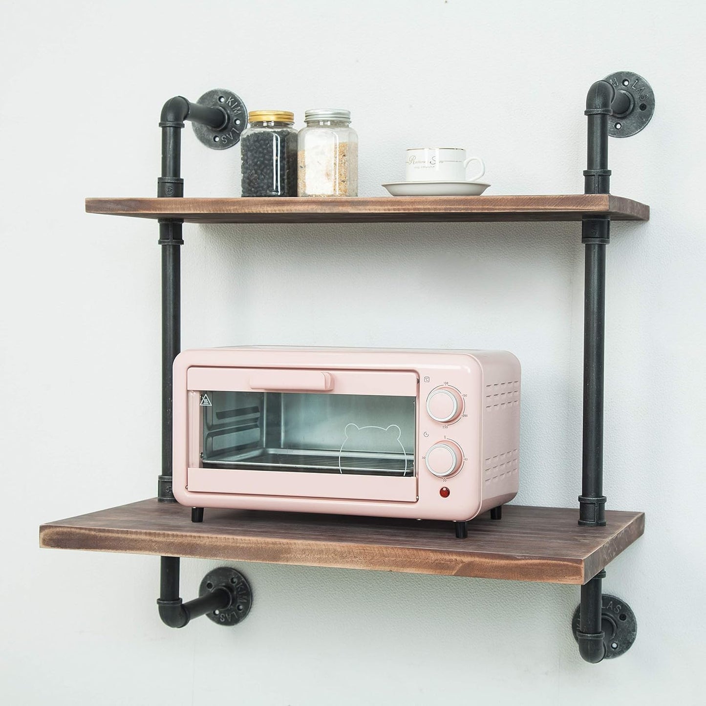 Black,Industrial Retro Wall Mount Iron Pipe Shelves,Microwave Oven Rack- Wall Mounted Microwave Oven Shelf Stand,Storage Organizer for Kitchen,Oven,Toaster,Utensils,Spice