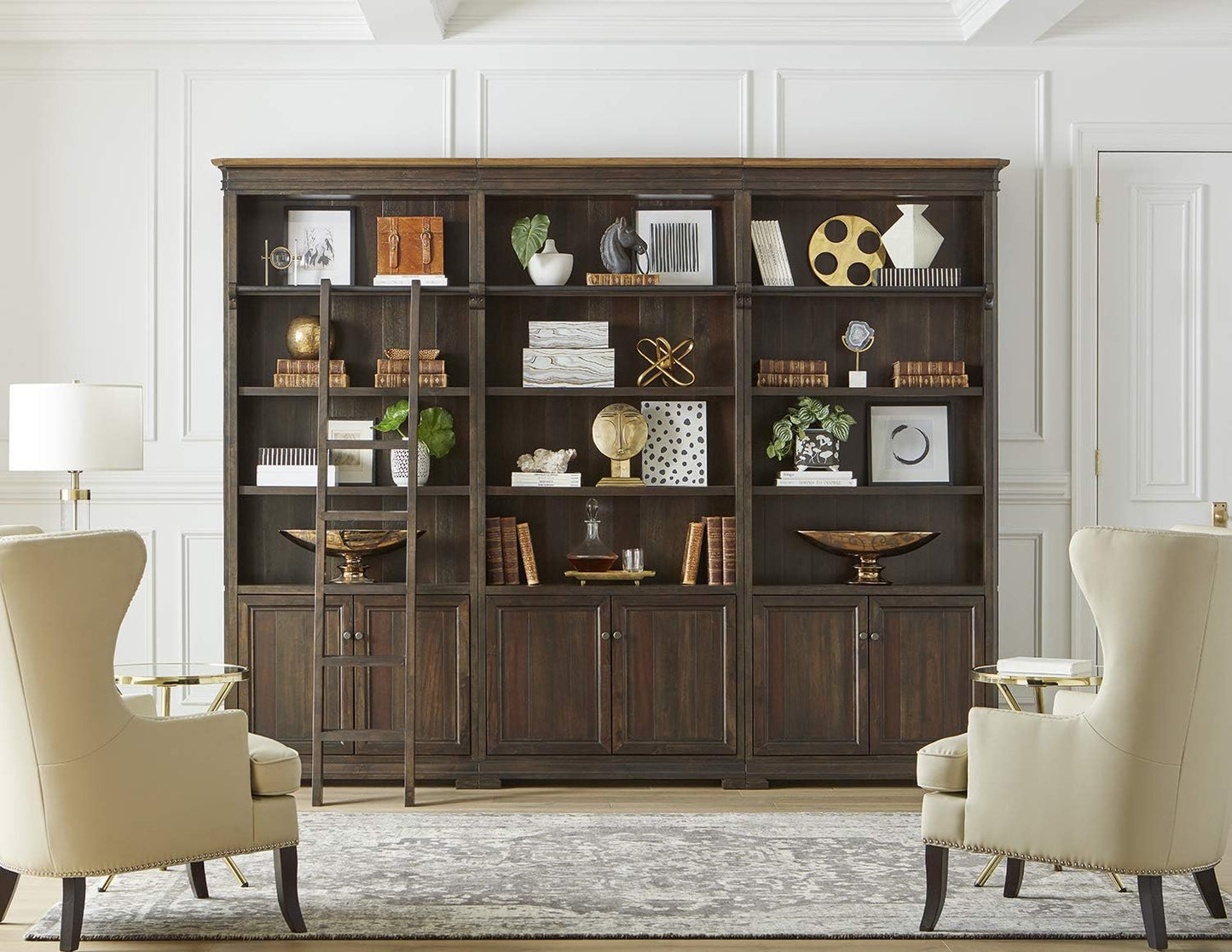 Martin Furniture Bookcase Wall with Wood Ladder, Brown, IMSA4094-KIT
