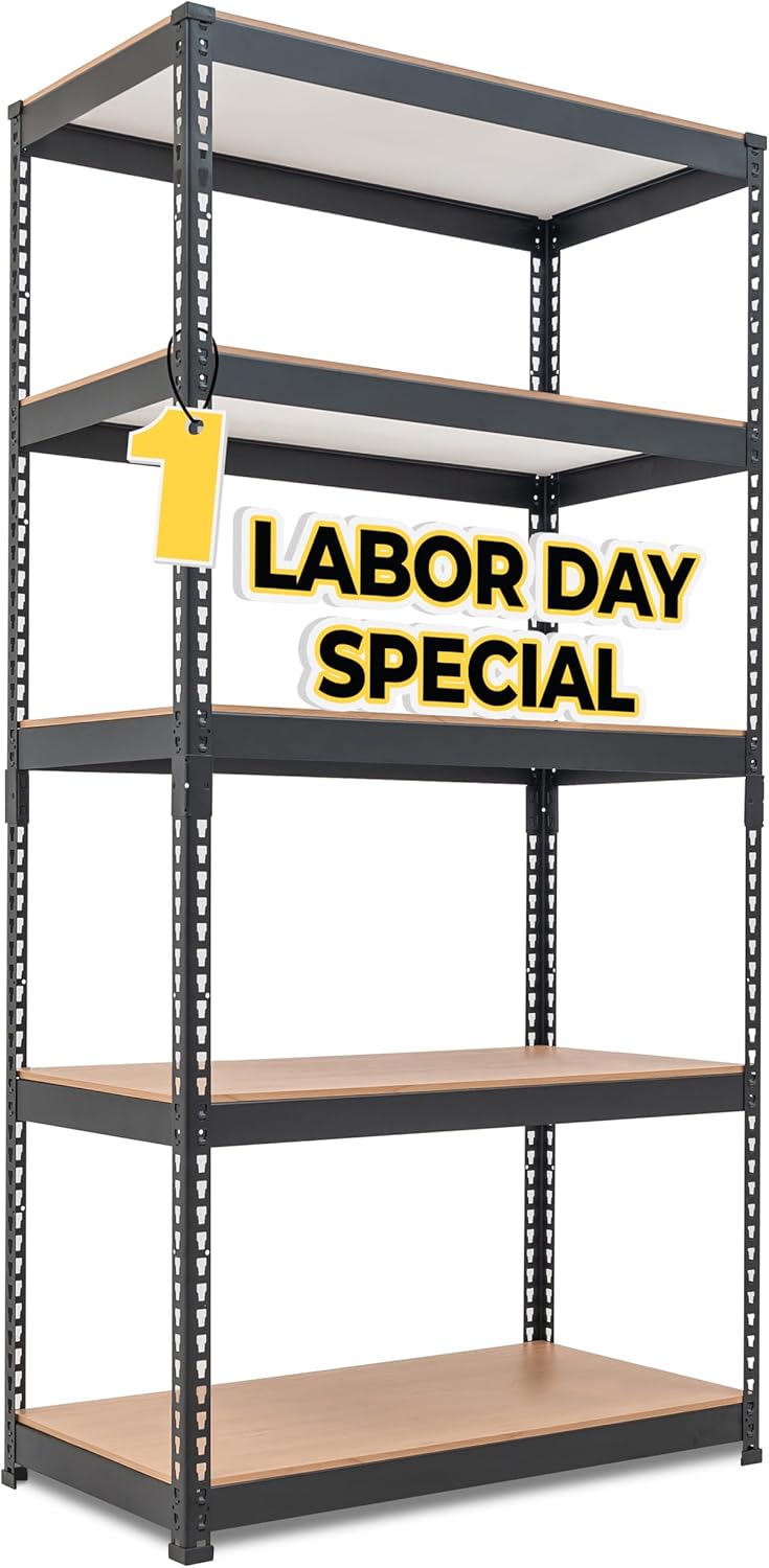 HOMEDANT 5 Tier Laminated Boltless Heavy Duty Garage Storage Adjustable Wide Size Metal Shelving Unit Utility Rack Shelves Organization Shelf Shed Warehouse 47.7" W x 24.1" D x 71.3" H 10Pack