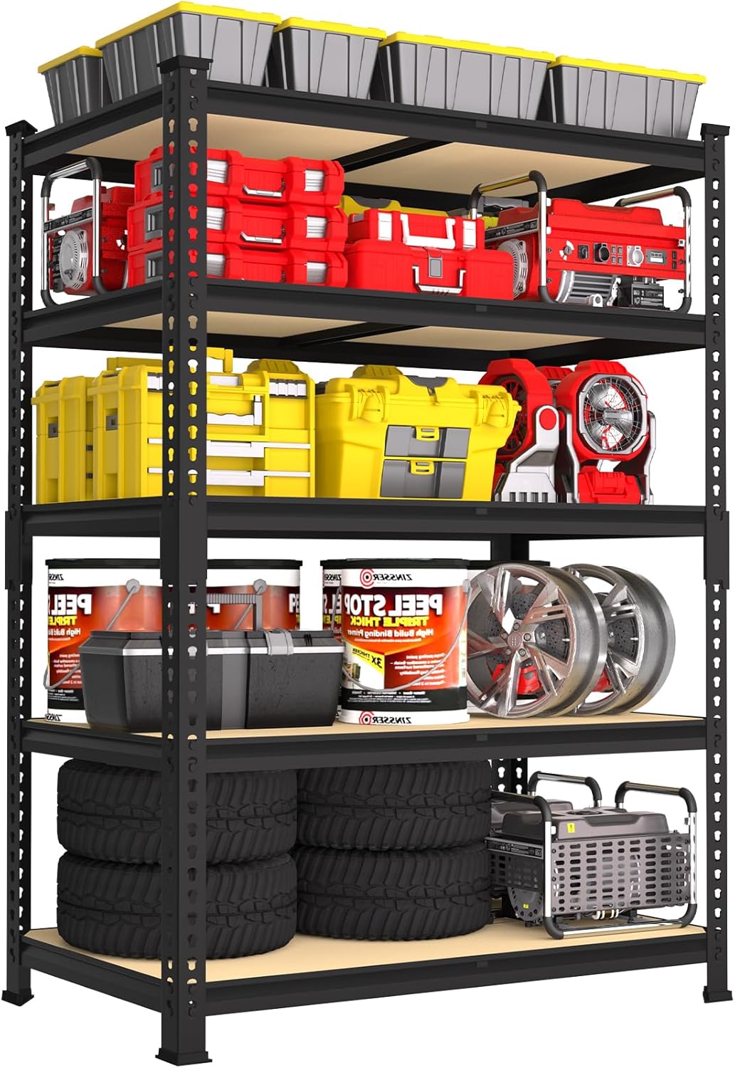 PrimeZone 48" x 24" x 72" Heavy Duty Storage Shelves, 5 Tier Adjustable Garage Storage Shelving, Metal Storage Utility Rack Shelf Unit for Warehouse Pantry Closet Kitchen, Black, 10 Pack