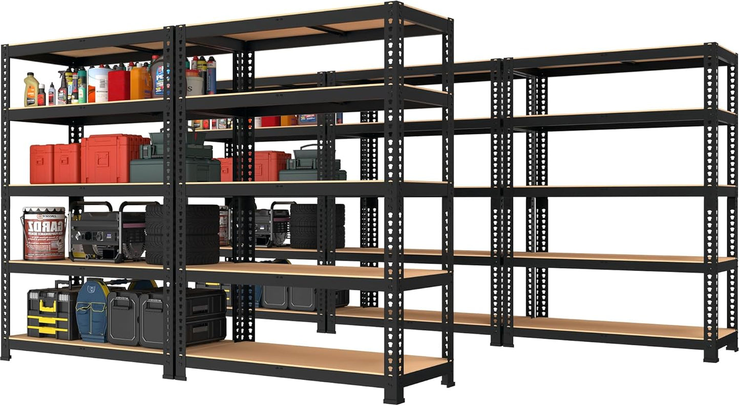 PrimeZone 48" x 24" x 72" Heavy Duty Storage Shelves, 5 Tier Adjustable Garage Storage Shelving, Metal Storage Utility Rack Shelf Unit for Warehouse Pantry Closet Kitchen, Black, 10 Pack