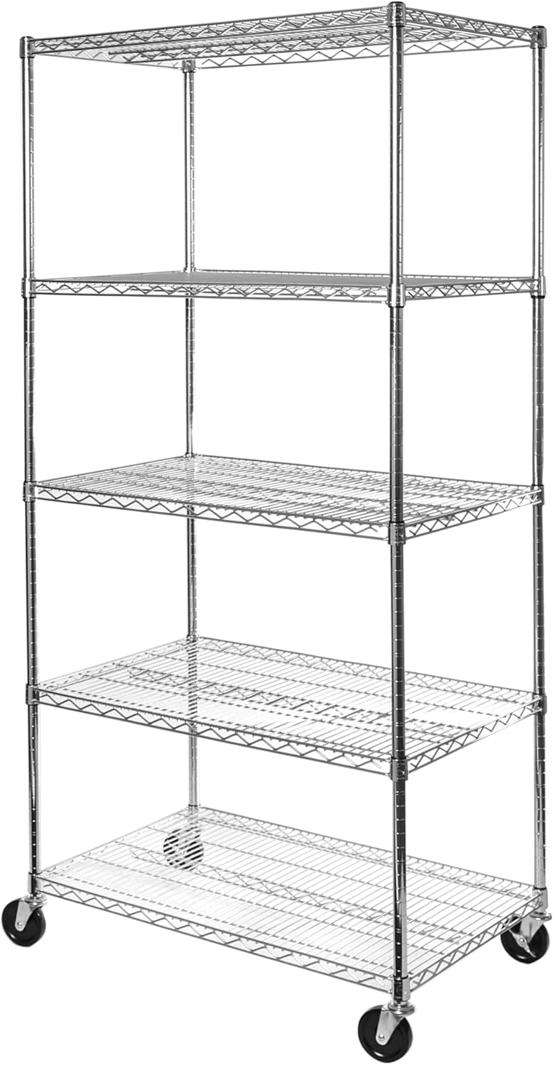 Seville Classics UltraDurable Heavy Duty NSF Solid Steel Wire Rack Storage Unit Organizer for Garage, Warehouse, Office, Restaurant, Classroom, Kitchen, 5-Tier Shelving, 48" W x 24" D
