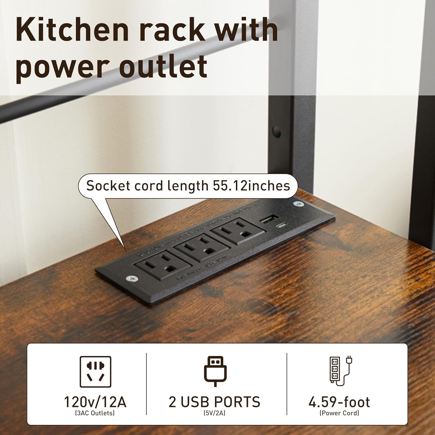 Microwave Stand with Storage,4 Tiers Microwave Cart,Adjustable Bakers Rack with Power Outlet,Kitchen Baker's Rack with Industrial Wheels Suitable for Living Room,Dining Room,Brown, 37.4*15.7*57.9