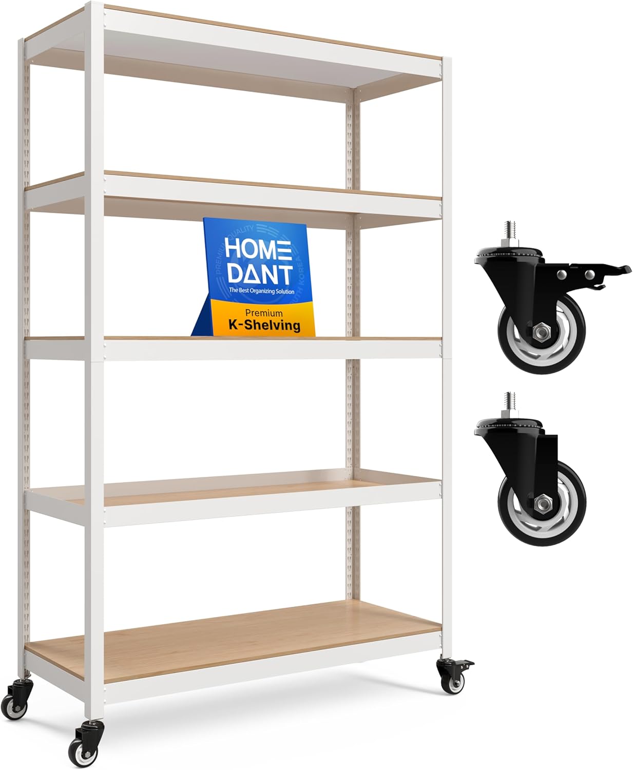 HOMEDANT House White 48" Wide Boltless Heavy Duty Garage Storage Shelving Adjustable 5-Tier Metal Shelves Laminated Organization Shelf Industrial Utility Rack Pantry Shed Office Store 1Pack