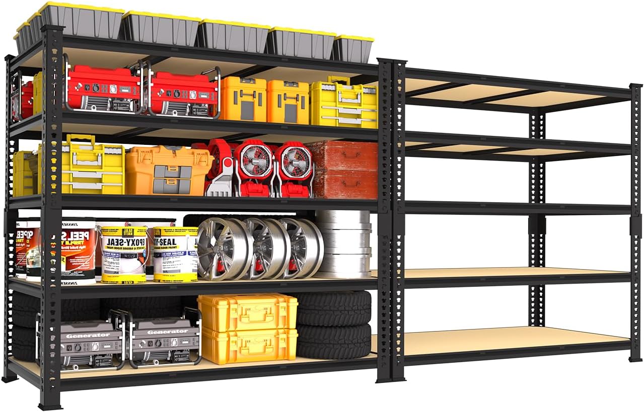 PrimeZone Heavy Duty Garage Storage Shelves - 48" W X 24" D X 72" H Adjustable Metal Shelving Unit, 5 Tier Industrial Shelves for Storage Standing Utility Rack for Warehouse, Basement, Black, 10 Pack