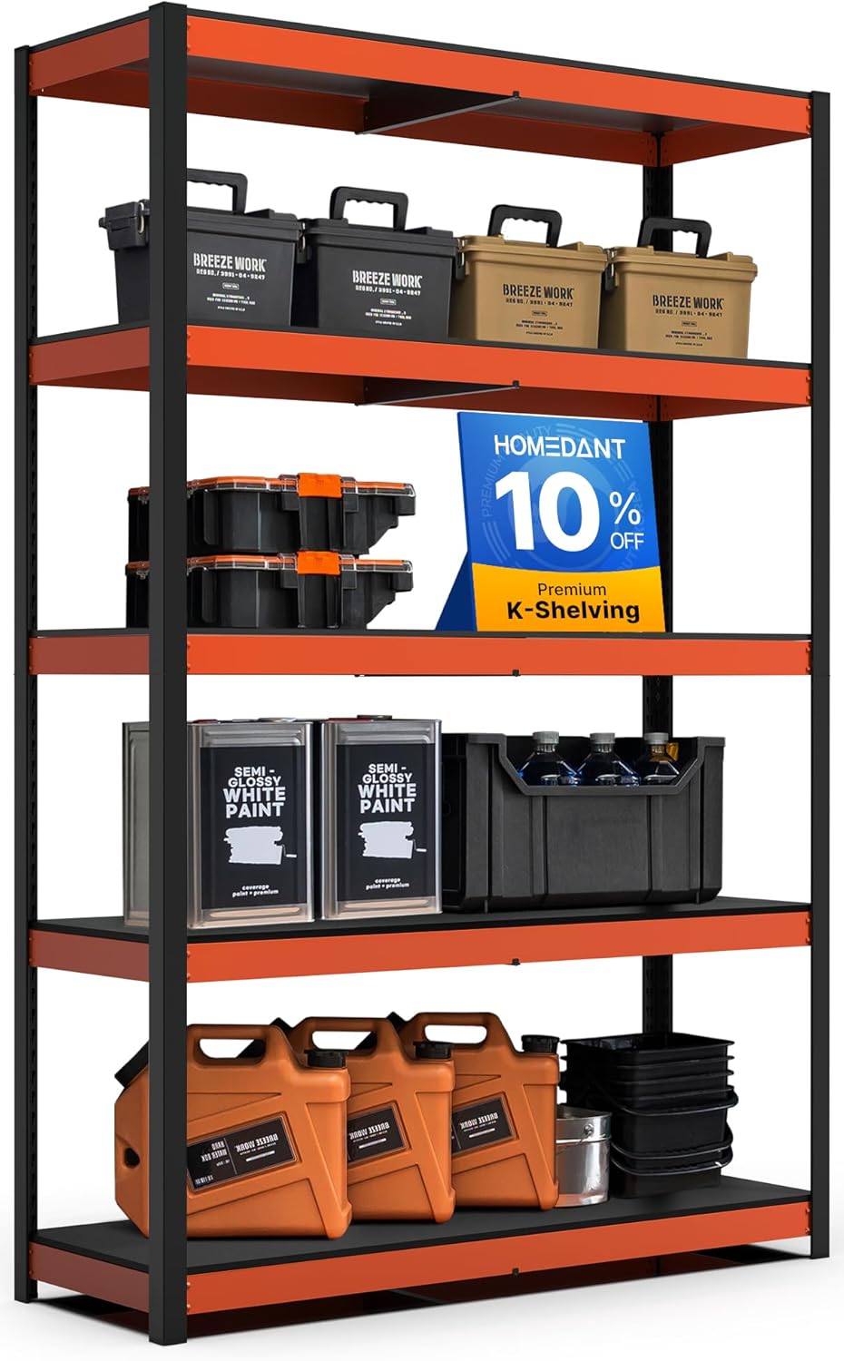 HOMEDANT 5 Tier Laminated Boltless Heavy Duty Garage Storage Adjustable Wide Size Metal Shelving Unit Utility Rack Shelves Organization Shelf Shed Warehouse 47.7" W x 24.1" D x 71.3" H 10Pack