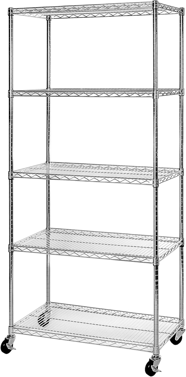 Seville Classics UltraDurable Heavy Duty NSF Solid Steel Wire Rack Storage Unit Organizer for Garage, Warehouse, Office, Restaurant, Classroom, Kitchen, 5-Tier Shelving, 48" W x 24" D