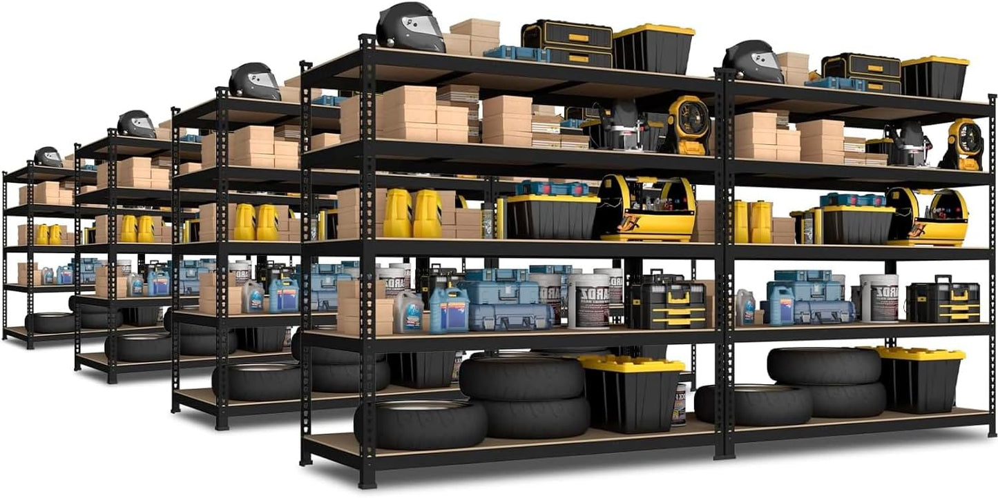 PrimeZone 48" x 24" x 72" Heavy Duty Storage Shelves, 5 Tier Adjustable Garage Storage Shelving, Metal Storage Utility Rack Shelf Unit for Warehouse Pantry Closet Kitchen, Black, 10 Pack
