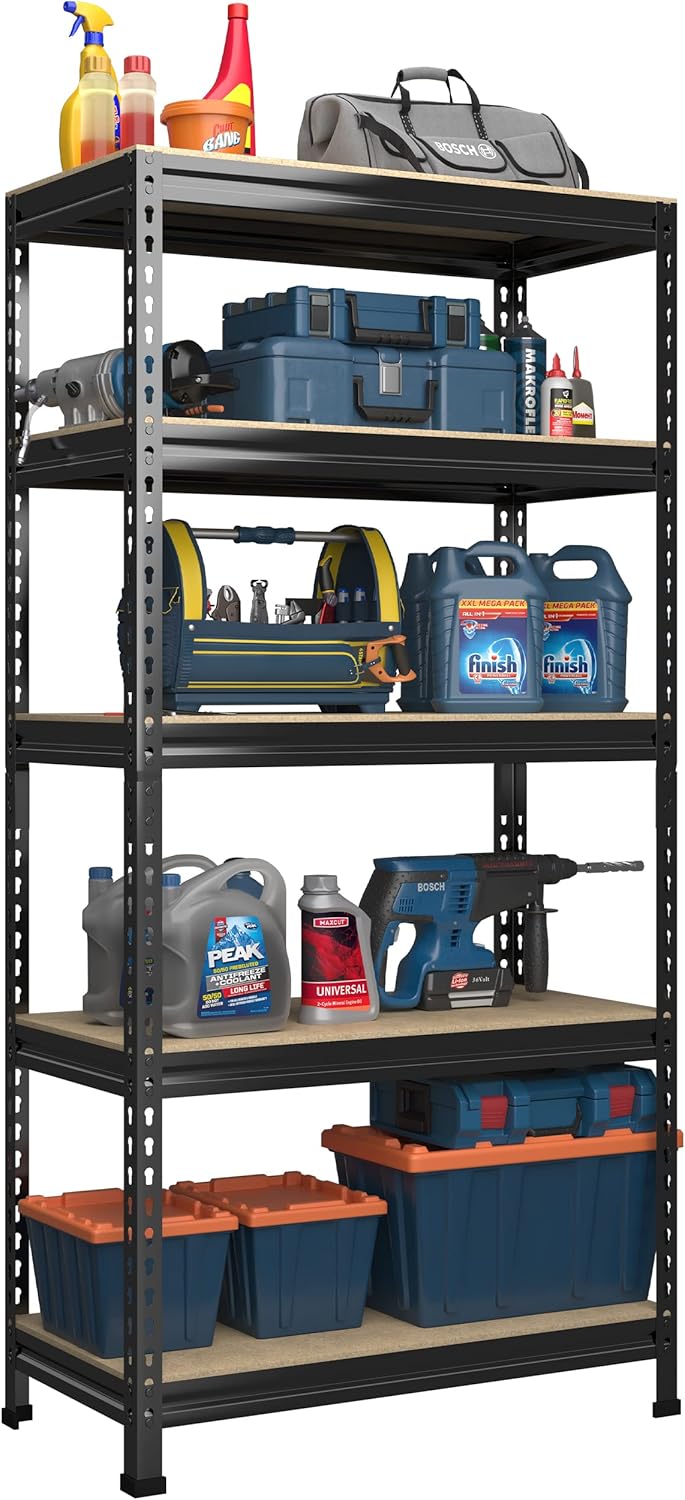 PrimeZone Heavy Duty Garage Storage Shelves - 48" W X 24" D X 72" H Adjustable Metal Shelving Unit, 5 Tier Industrial Shelves for Storage Standing Utility Rack for Warehouse, Basement, Black, 10 Pack