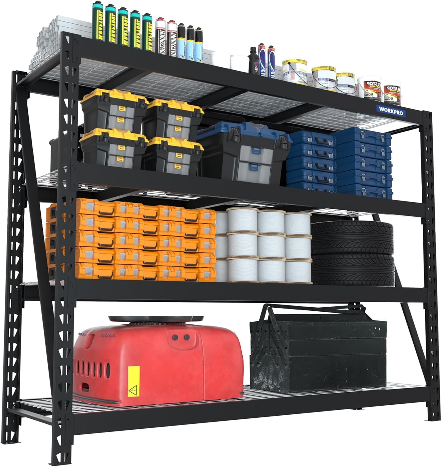 WORKPRO 68" Ultra Wide 4-Tier Metal Garage Shelving Unit, 68"W x 24"D x 65"H, 7200 LBS Capacity, Heavy Duty Storage Utility Rack, Industrial Adjustable Shelves for Shop Warehouse Basement, Pack of 10