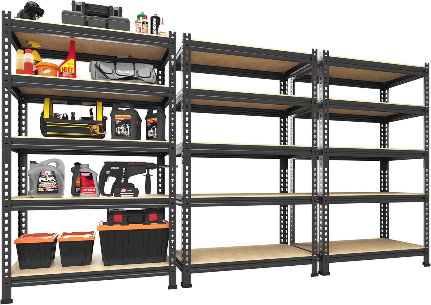 PrimeZone 48" x 24" x 72" Heavy Duty Storage Shelves, 5 Tier Adjustable Garage Storage Shelving, Metal Storage Utility Rack Shelf Unit for Warehouse Pantry Closet Kitchen, Black, 10 Pack