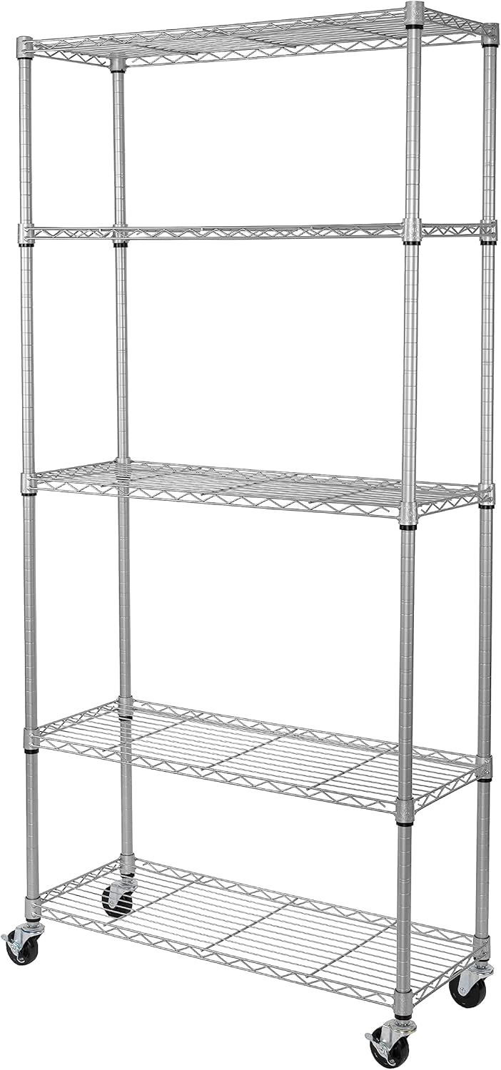 Seville Classics UltraDurable Heavy Duty NSF Solid Steel Wire Rack Storage Unit Organizer for Garage, Warehouse, Office, Restaurant, Classroom, Kitchen, 5-Tier Shelving, 48" W x 24" D