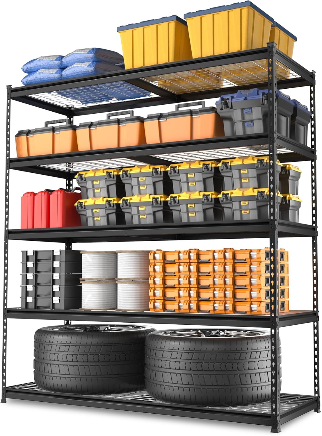 WORKPRO 5-Tier Metal Storage Shelving Unit, 48”W x 24”D x 72”H, Adjustable Storage Rack Heavy Duty Shelf, 4000 lbs Load Capacity (Total), for Garage, Kitchen, Bathroom, Warehouse, Black/Sliver, 10 PCS