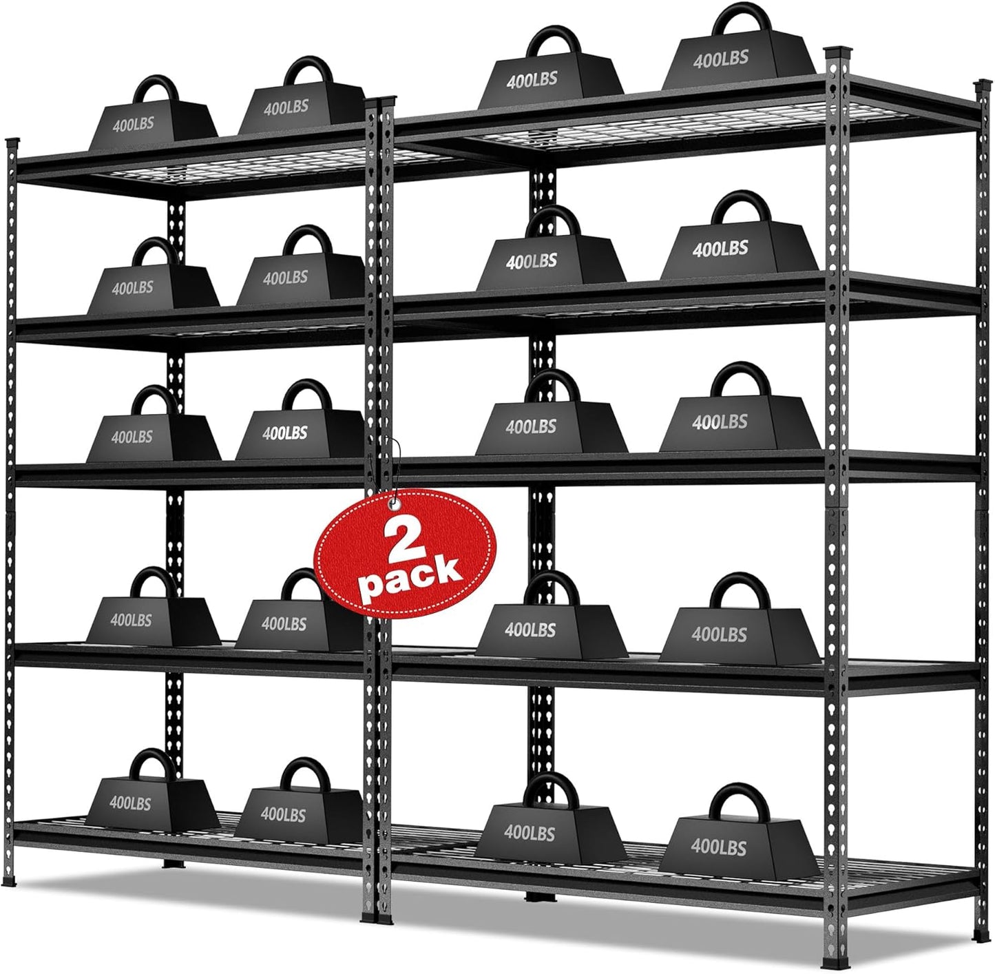 WORKPRO 5-Tier Metal Storage Shelving Unit, 48”W x 24”D x 72”H, Adjustable Storage Rack Heavy Duty Shelf, 4000 lbs Load Capacity (Total), for Garage, Kitchen, Bathroom, Warehouse, Black/Sliver, 10 PCS