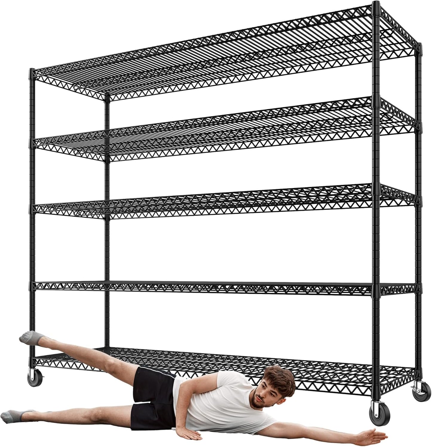 REIBII 60" W Storage Shelves 2878LBS Wire Shelving Unit with Wheels Heavy Duty Metal Shelving Adjustable Metal Shelves for Pantry,Kitchen,Garage,Basement,Business,Warehouse,60”W ×24”D×65.3”H