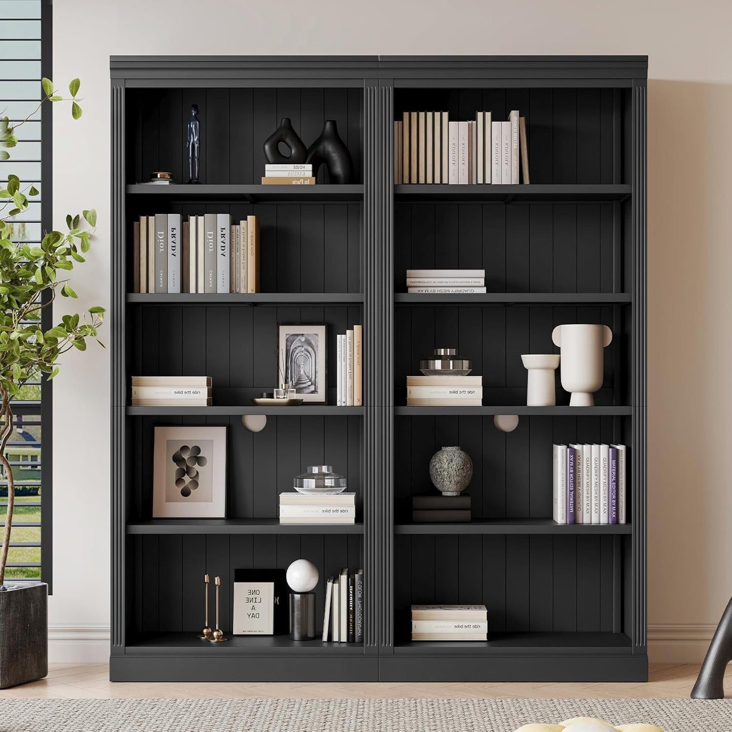 83" Tall Wood Bookcase Suite with Light Strip,5 Tier Home Decor Bookcase Suite with Adjustable Shelves,Storage Organizer,Free Standing Storage Shelves Suite for Living Room,Home Office,Black