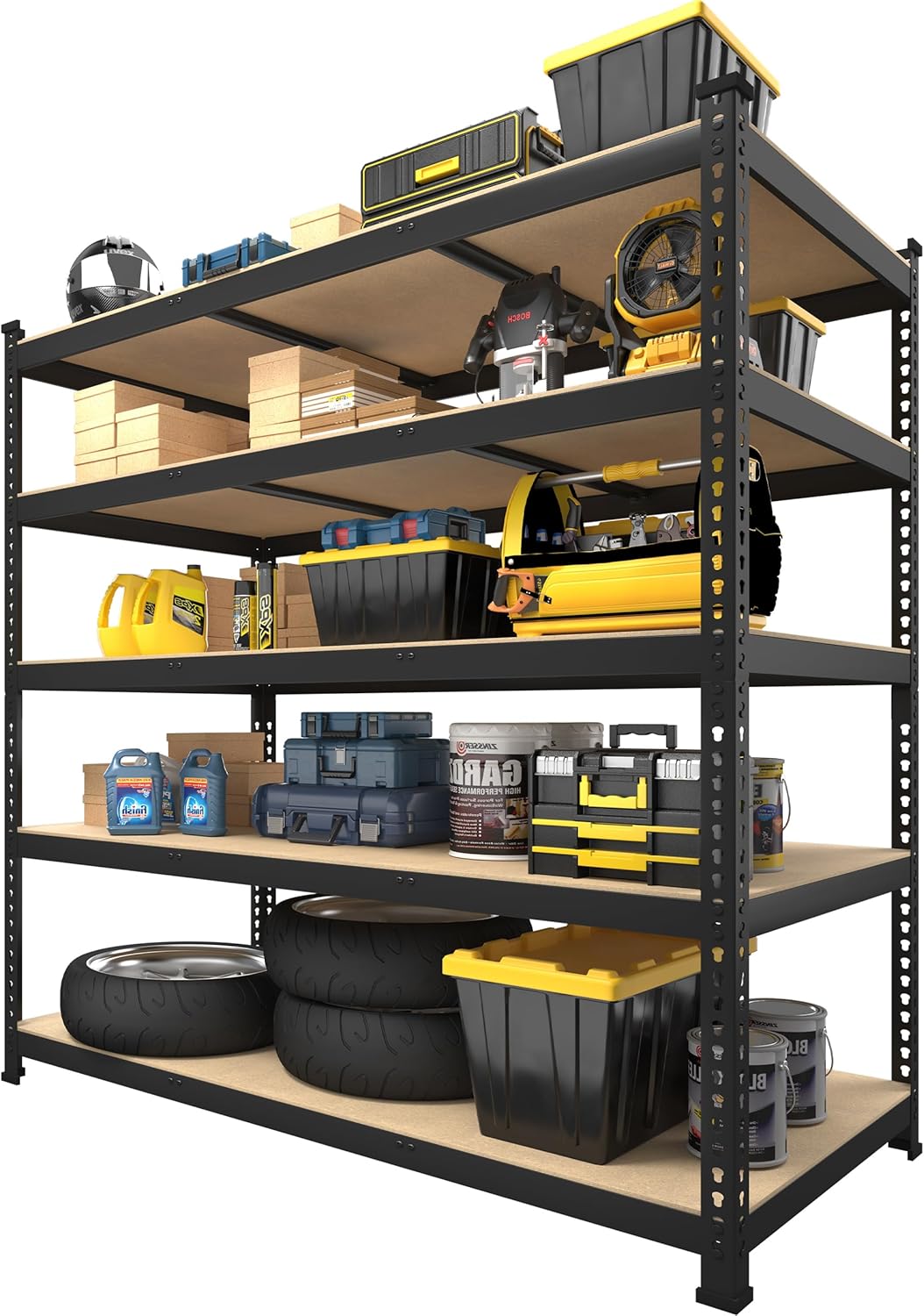 PrimeZone 48" x 24" x 72" Heavy Duty Storage Shelves, 5 Tier Adjustable Garage Storage Shelving, Metal Storage Utility Rack Shelf Unit for Warehouse Pantry Closet Kitchen, Black, 10 Pack
