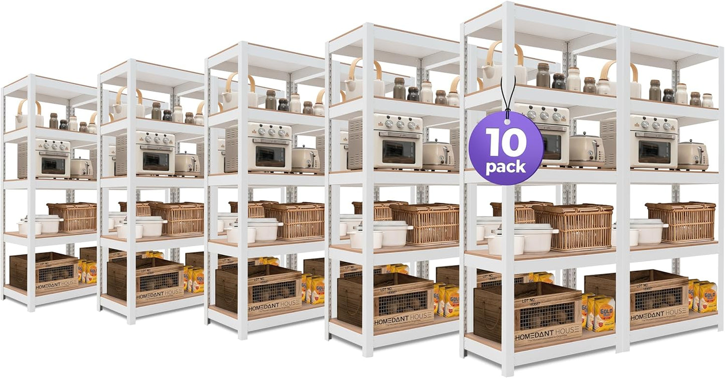 HOMEDANT House 5-Tier Laminated Metal Shelving Unit Adjustable Storage Utility Rack Heavy Duty Shelves Organization Multipurpose Shelf Kitchen Garage Pantry Closet 10Pack