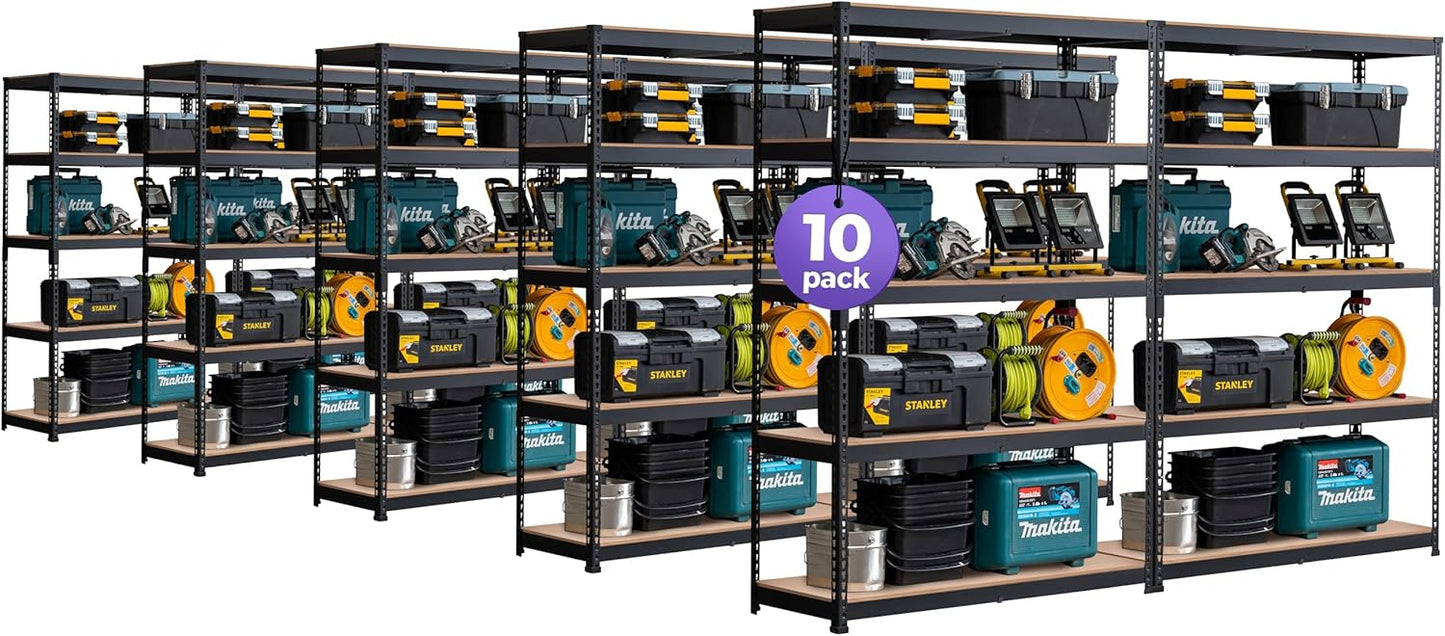 HOMEDANT 5 Tier Laminated Boltless Heavy Duty Garage Storage Adjustable Wide Size Metal Shelving Unit Utility Rack Shelves Organization Shelf Shed Warehouse 47.7" W x 24.1" D x 71.3" H 10Pack