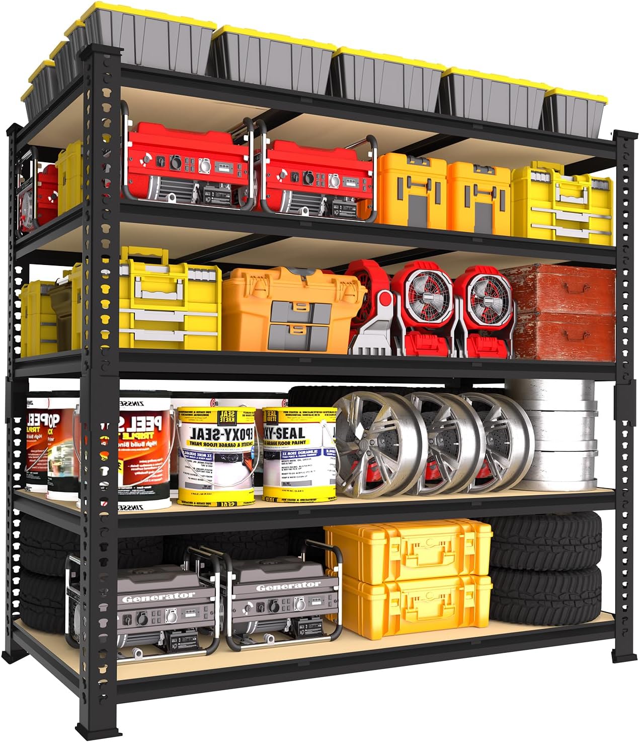 PrimeZone Heavy Duty Garage Storage Shelves - 48" W X 24" D X 72" H Adjustable Metal Shelving Unit, 5 Tier Industrial Shelves for Storage Standing Utility Rack for Warehouse, Basement, Black, 10 Pack