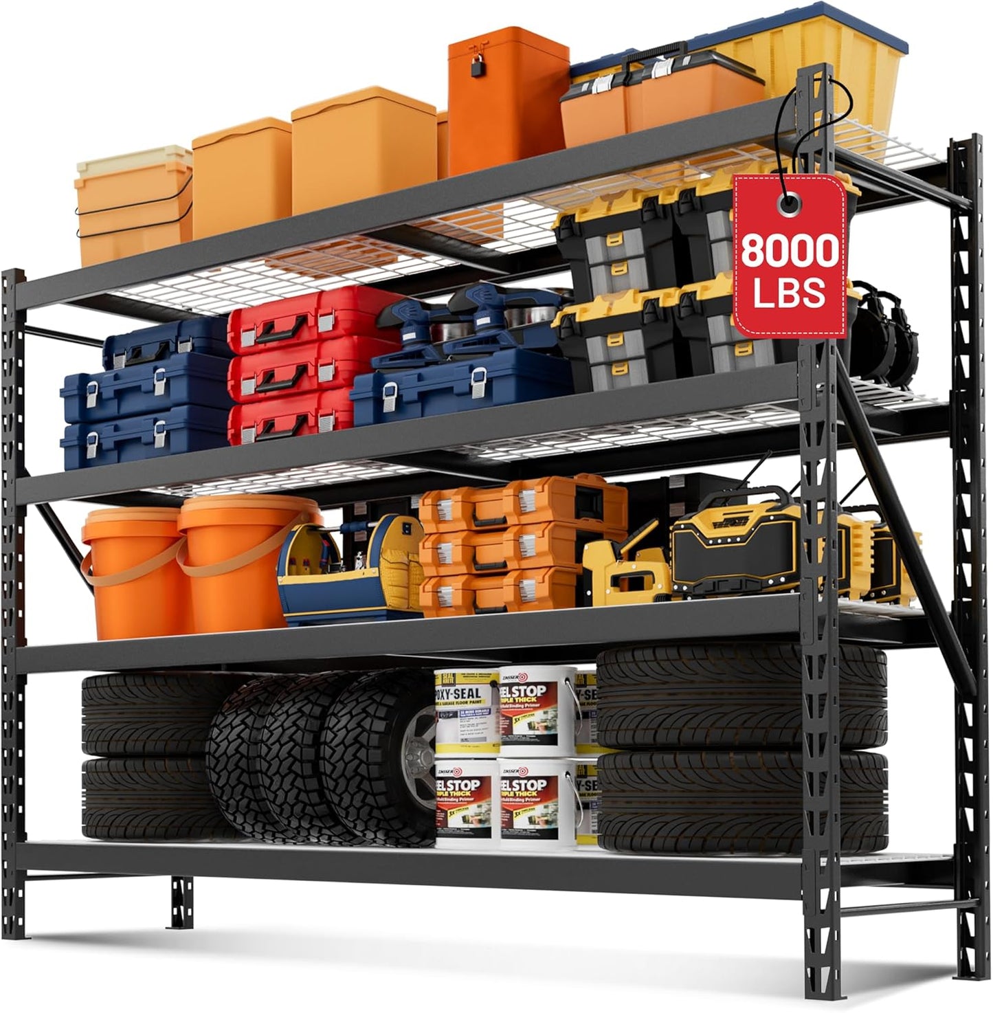 WORKPRO 68" Ultra Wide 4-Tier Metal Garage Shelving Unit, 68"W x 24"D x 65"H, 7200 LBS Capacity, Heavy Duty Storage Utility Rack, Industrial Adjustable Shelves for Shop Warehouse Basement, Pack of 10