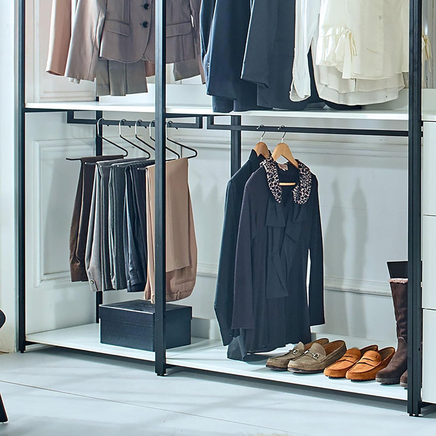 Maximize Space with Freestanding 4 Tower Wood Closet System, 8 Shelves for Organized Storage, Contemporary Style, Brown