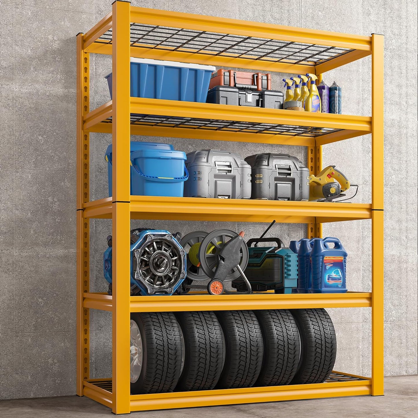 REIBII 48.2" W Garage Shelving Heavy Duty Metal Shelving 3000LBS Storage Shelves Adjustable Metal Shelf Industrial Pantry Shelves for Basement Garage Warehouse 72.2" H x 24.2" D x 48.2" W