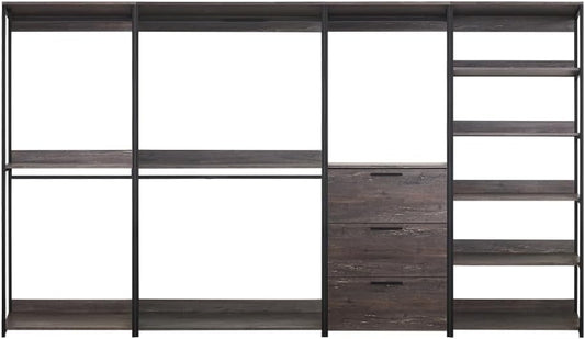 Maximize Space with Freestanding 4 Tower Wood Closet System, 8 Shelves for Organized Storage, Contemporary Style, Brown