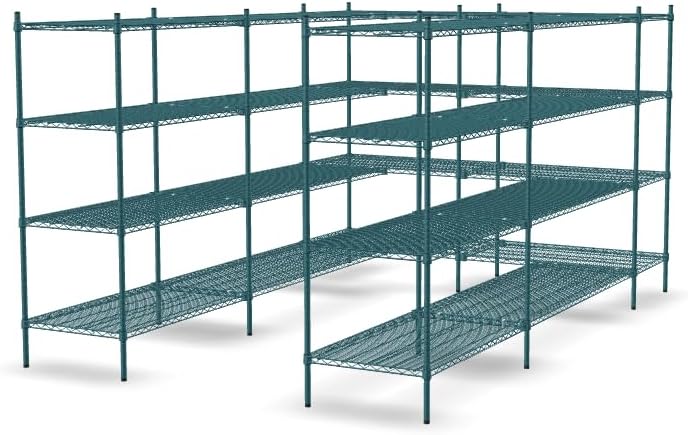 NSF 5' x 7' Walk-in 4-Tier Shelving Unit Kit with S-Hooks, Commercial Storage Rack Unit, Organizer Shelves System Kit, Heavy Duty Racking for Storage, Shelving Kits (Green Epoxy)