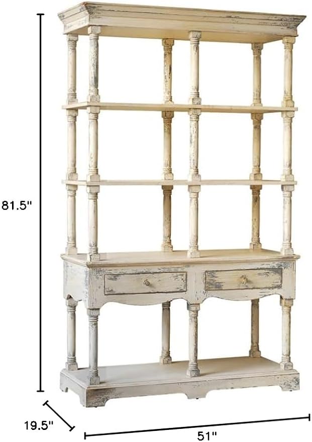 Wood Display Storage Shelf Bookcase, Distressed Finish, French Country Style, Versatile for Living Room or Office, Antique